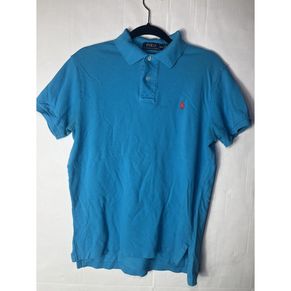 Ralph Lauren Polo Shirt Mens Medium Blue Casual Short Sleeve Has Stain See Pics